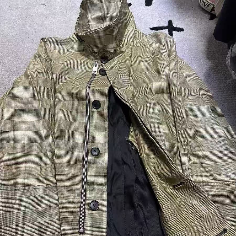 Dior Homme 07FW Navigate Waxy Coated Houndstooth Trench Coat