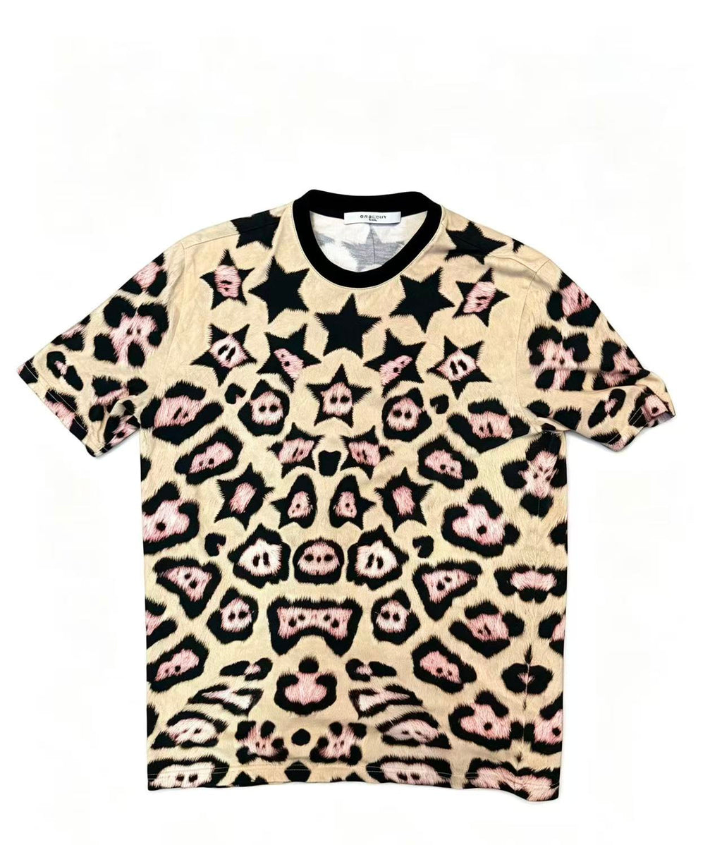 Givenchy 16ss Leopard Print Pig Nose Star Short-Sleeve T-Shirt