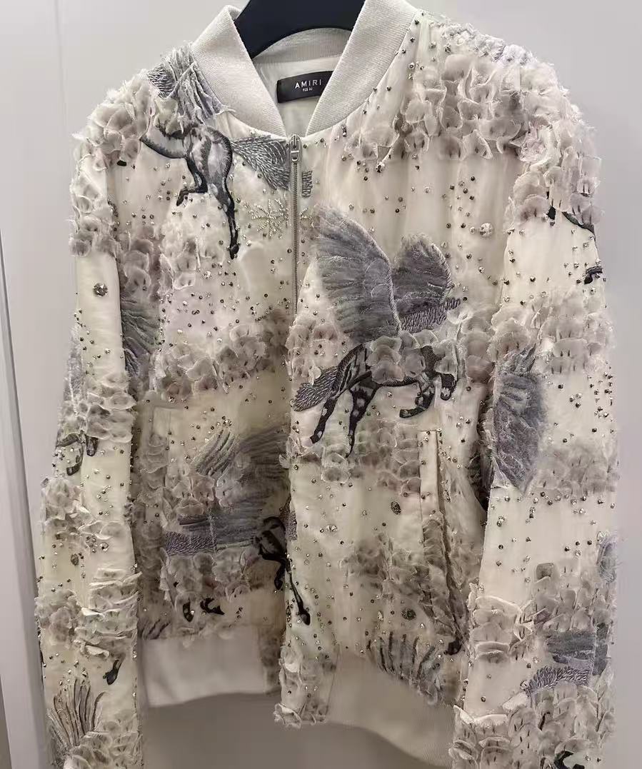 Amiri 23SS Pegasus Embellished Shrunken Bomber Jacket