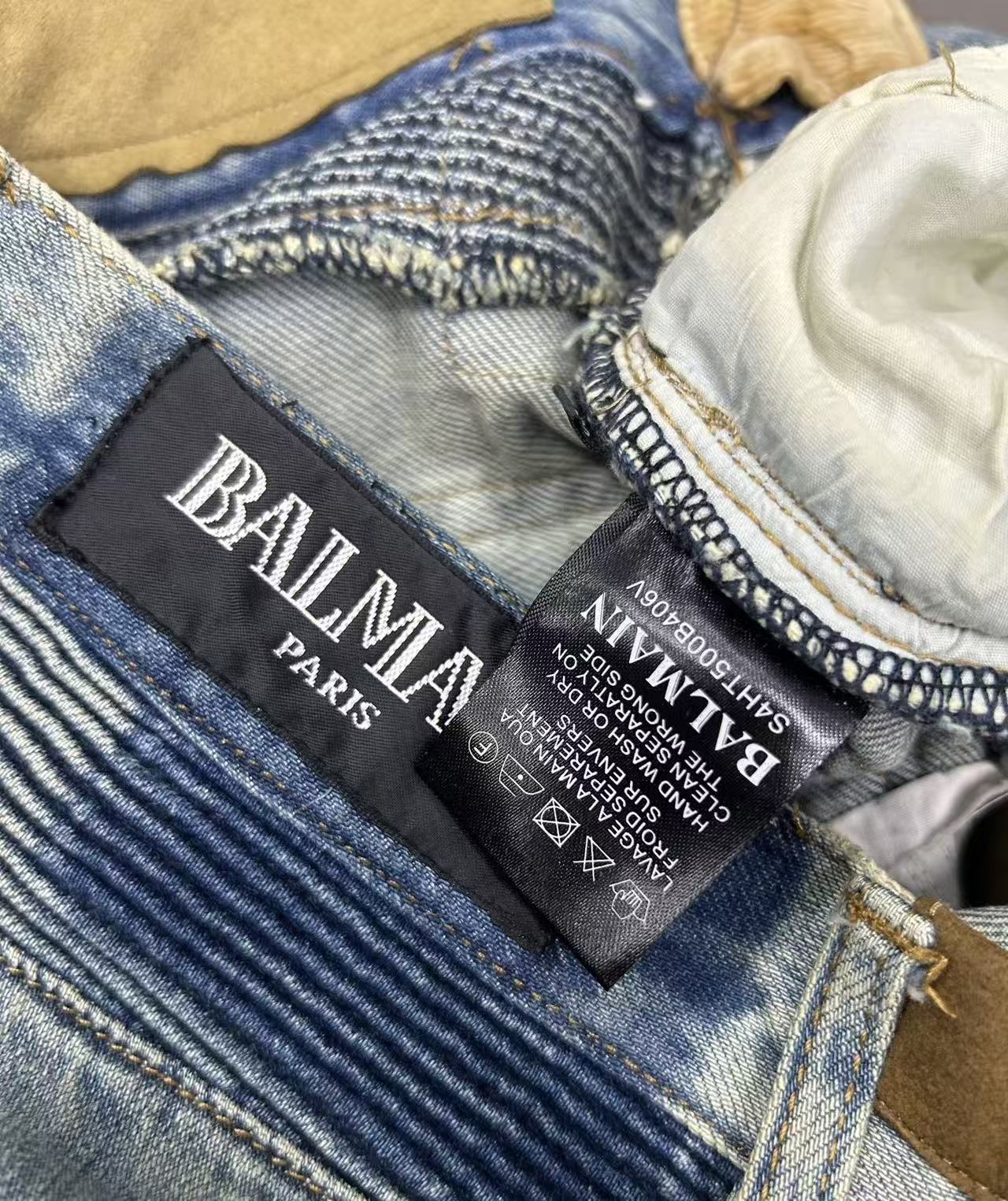 Balmain 15SS Biker Distressed Patchwork Denim Jeans