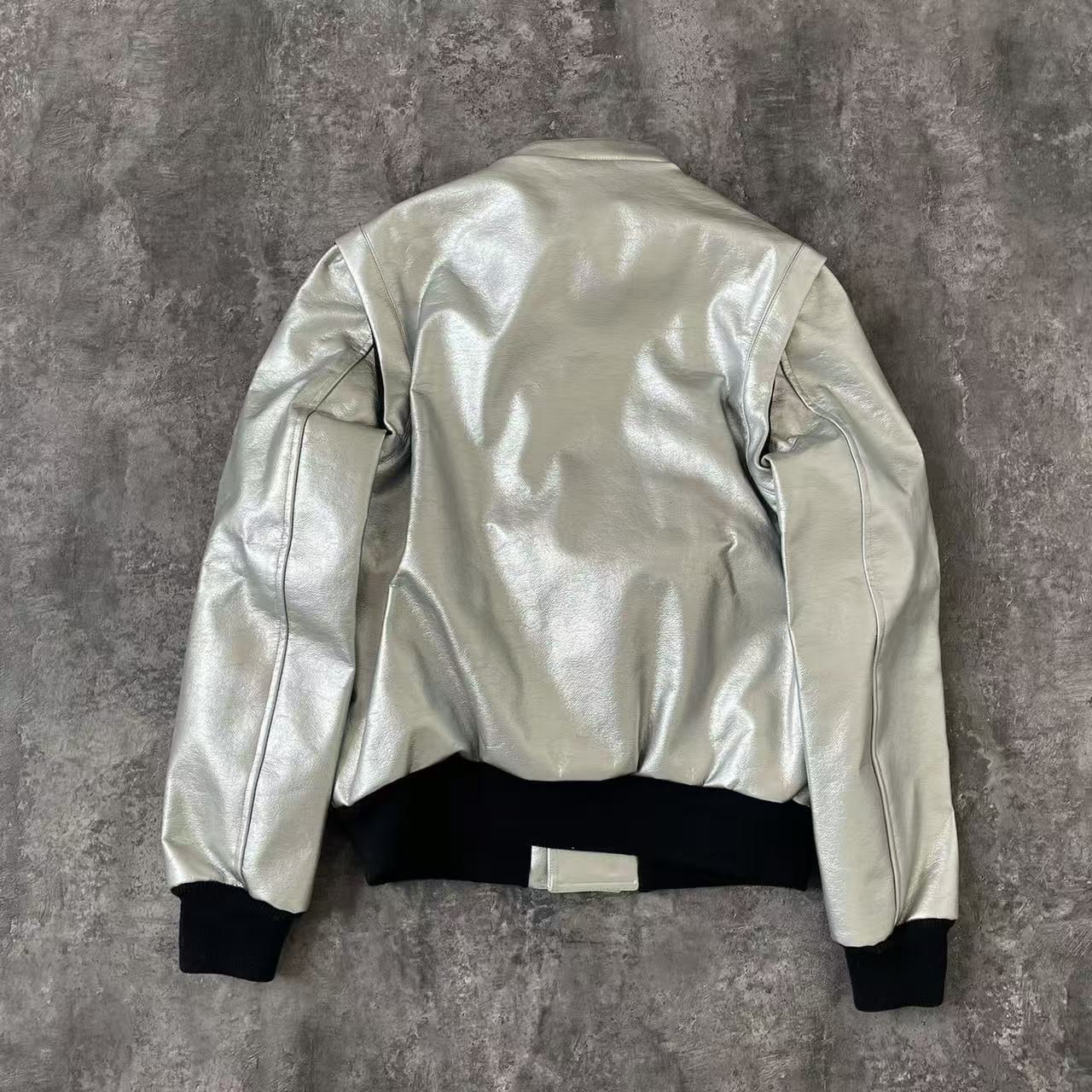 Saint Laurent 15FW Silver Lambskin Biker Jacket