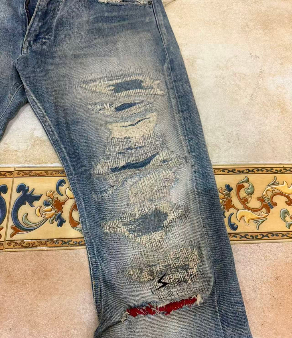 Undercover 04AW But Beautiful 68 Red Yarn Denim Jeans