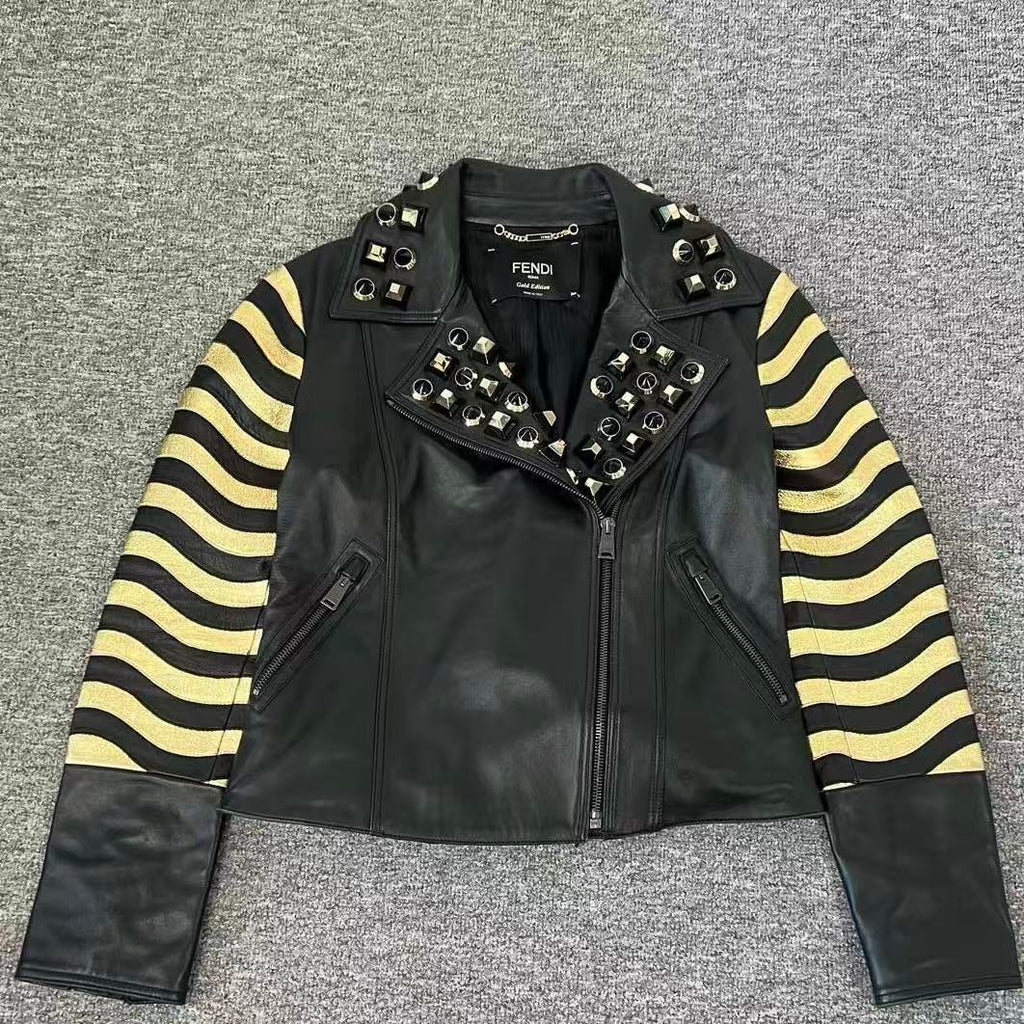 Fendi 16AW Gold Edition Studded Leather Jacket