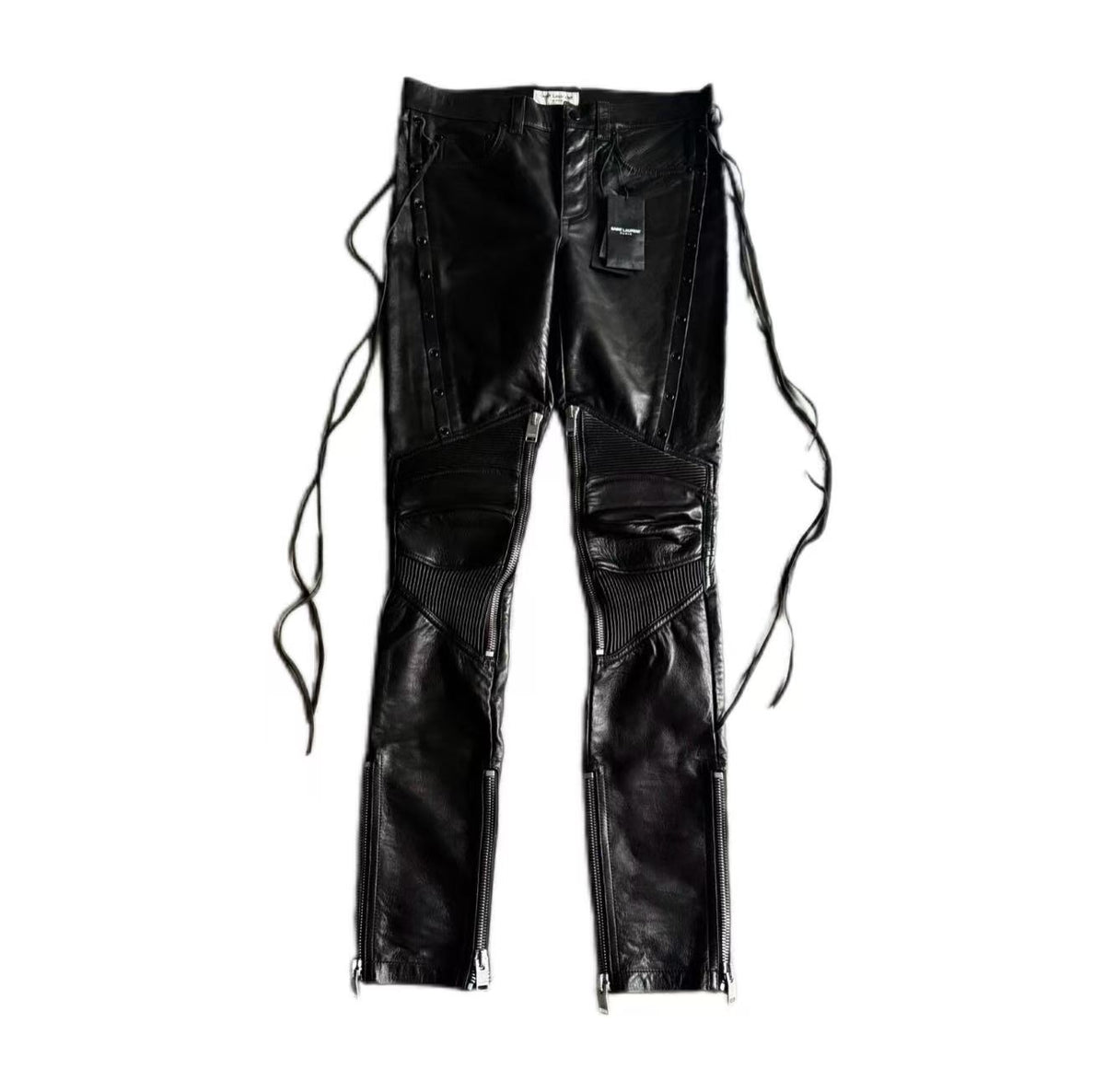 Saint Laurent 13AW Black Demon Strap Full Leather Biker Pants
