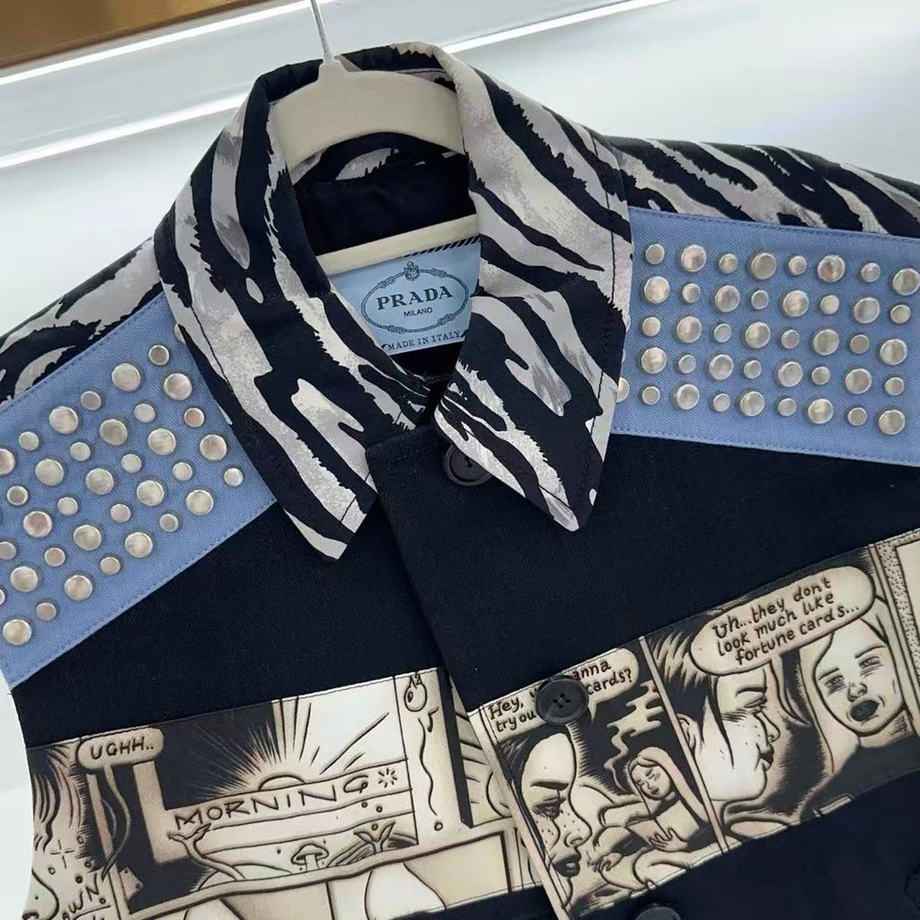 Prada 18SS James Jean Comic Print Studded Leather Vest