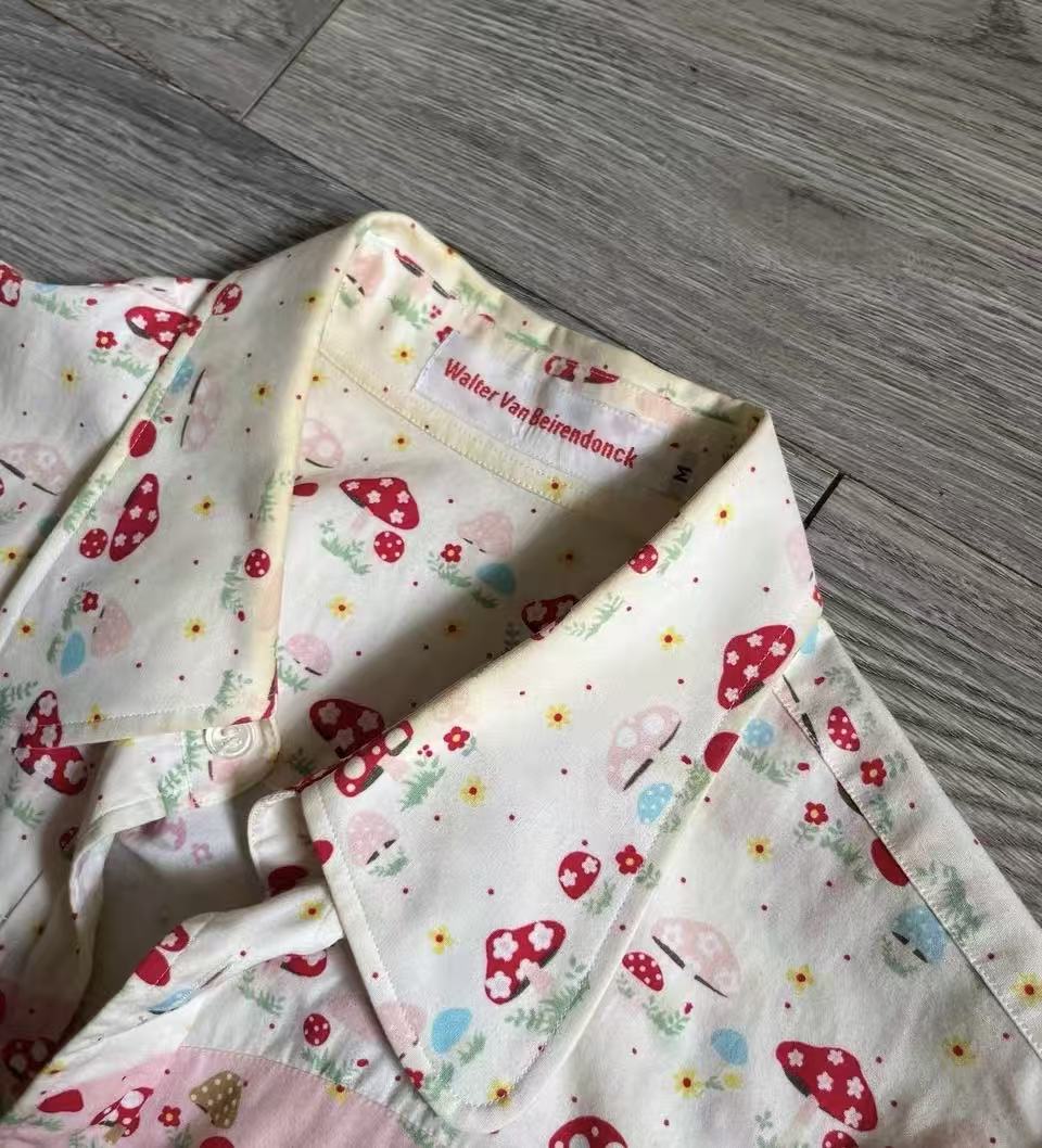 Walter Van Beirendonck Mushroom Print Patchwork Long Sleeve Shirt