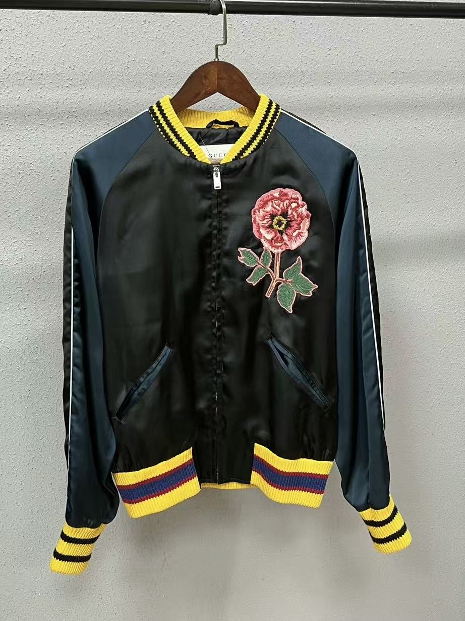 Gucci 16FW Blind For Love Snake Bee Floral Embroidered Satin Bomber Jacket