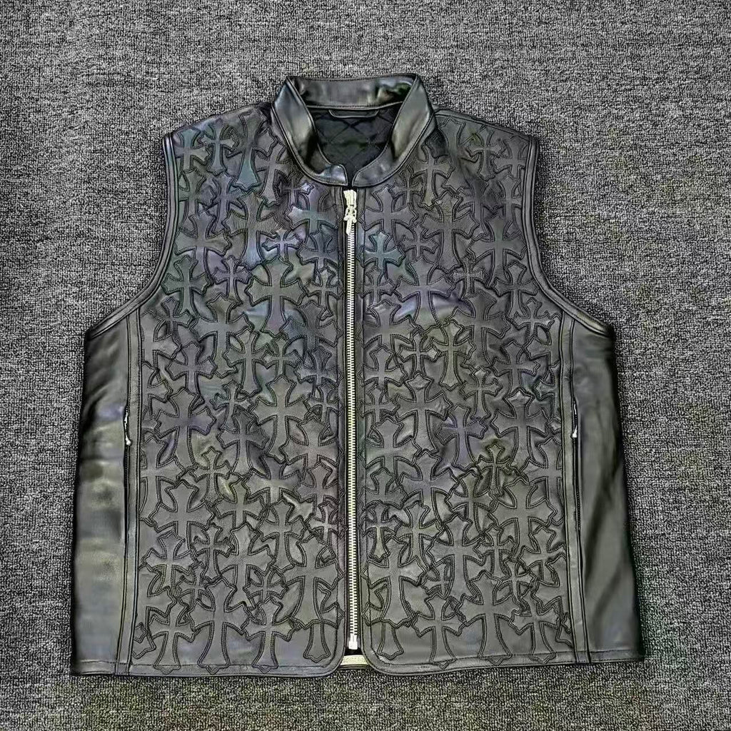 Chrome Hearts Leather Cross Patch Vest