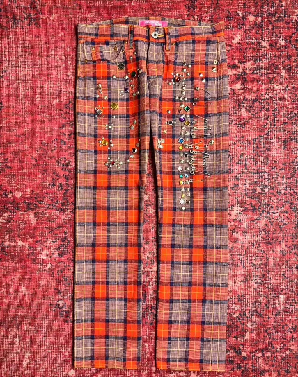 Junya Watanabe CDG 2002AD Jewel Studded Plaid Jeans