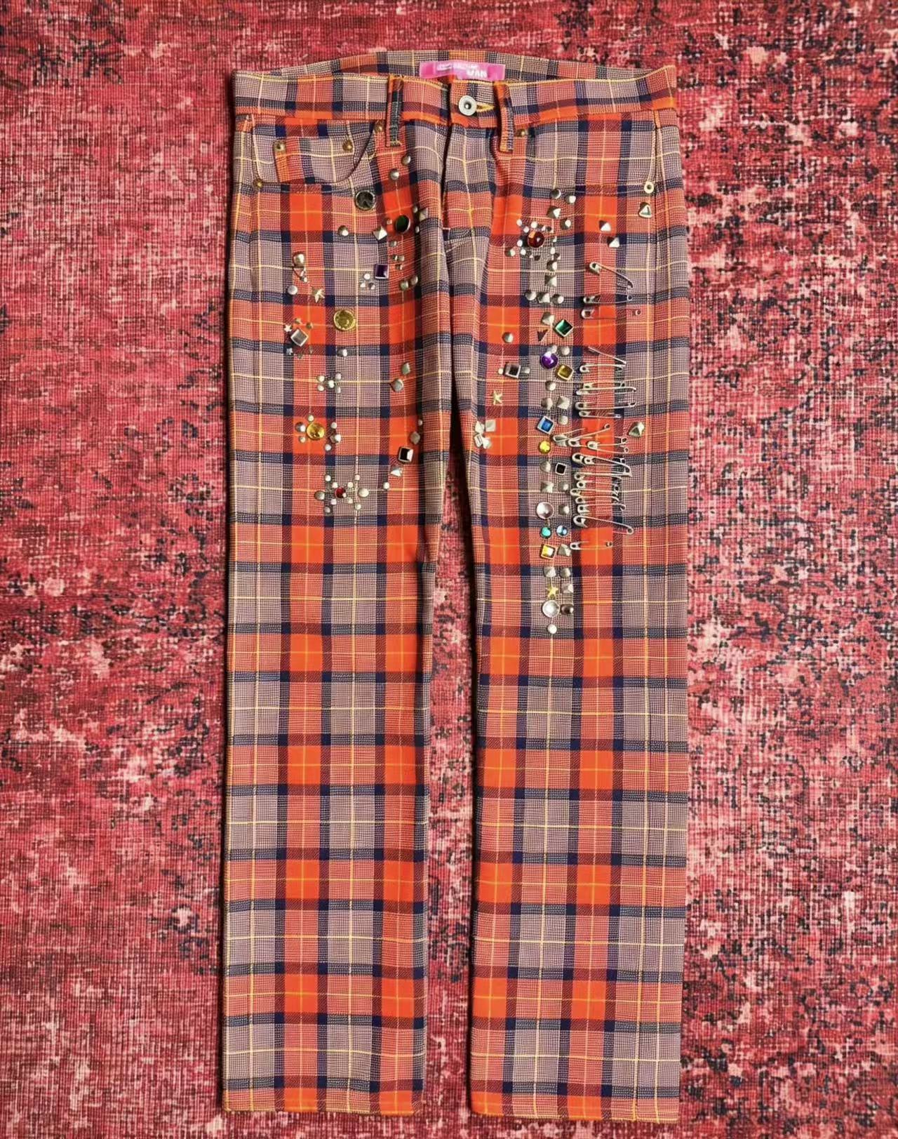 Junya Watanabe CDG 2002AD Jewel Studded Plaid Jeans