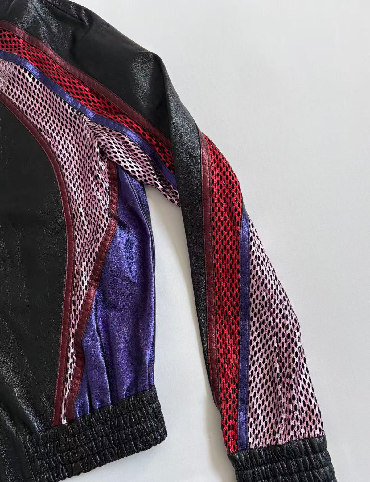 Gucci 14FW Multicolor Mesh Panel Leather Bomber Jacket