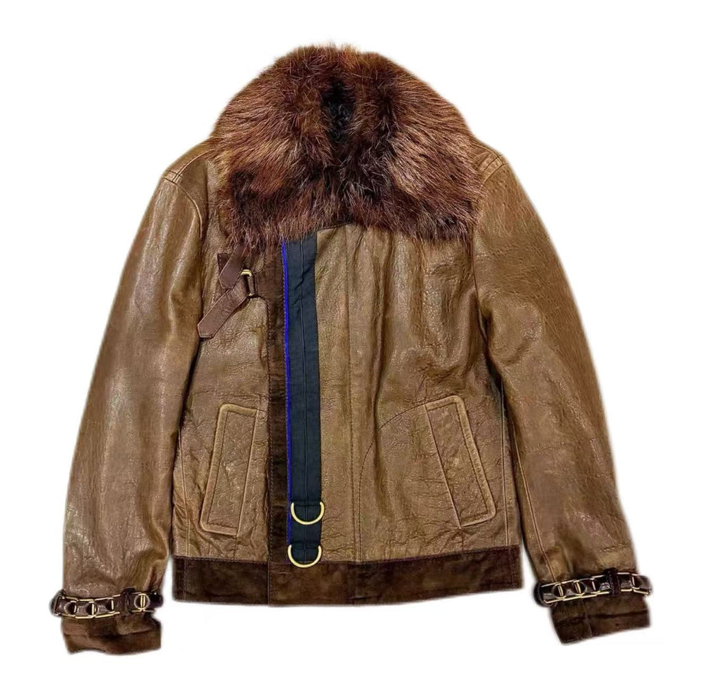 Gucci FW08 Runway Fur Collar Strap Leather Jacket