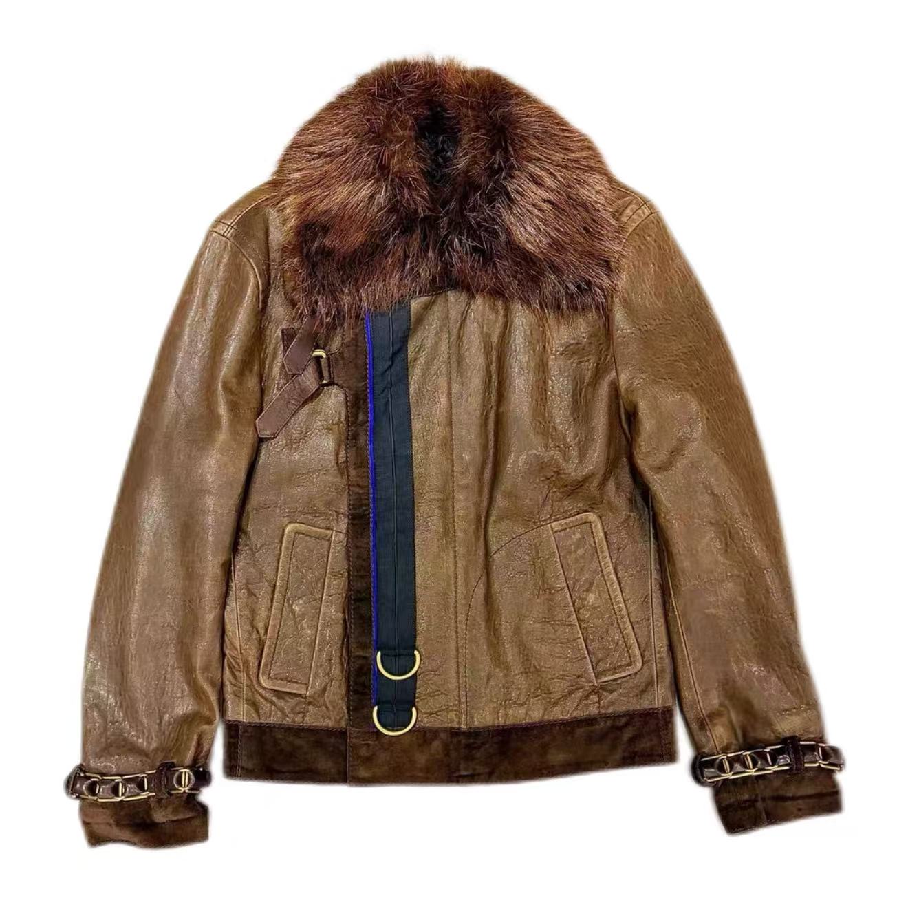 Gucci FW08 Runway Fur Collar Strap Leather Jacket