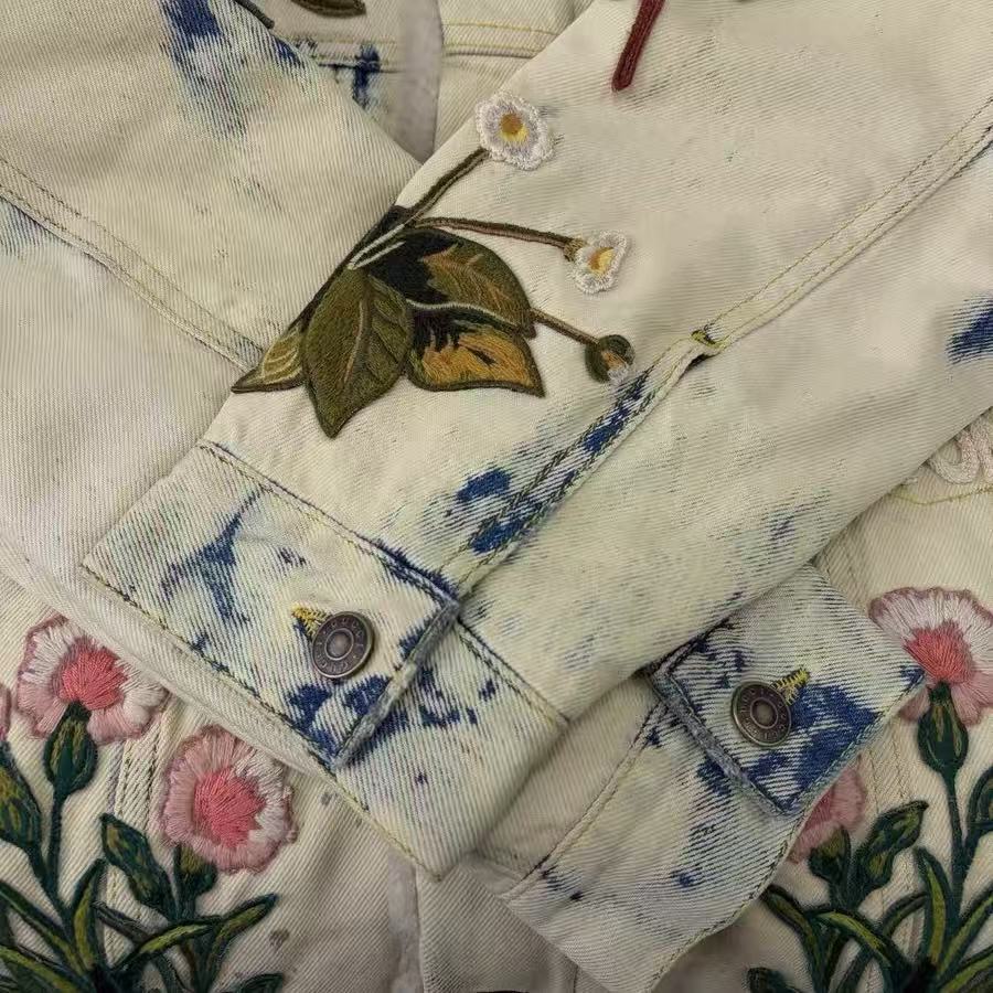 Gucci 17FW Phoenix Floral Embroidered Shearling Denim Jacket
