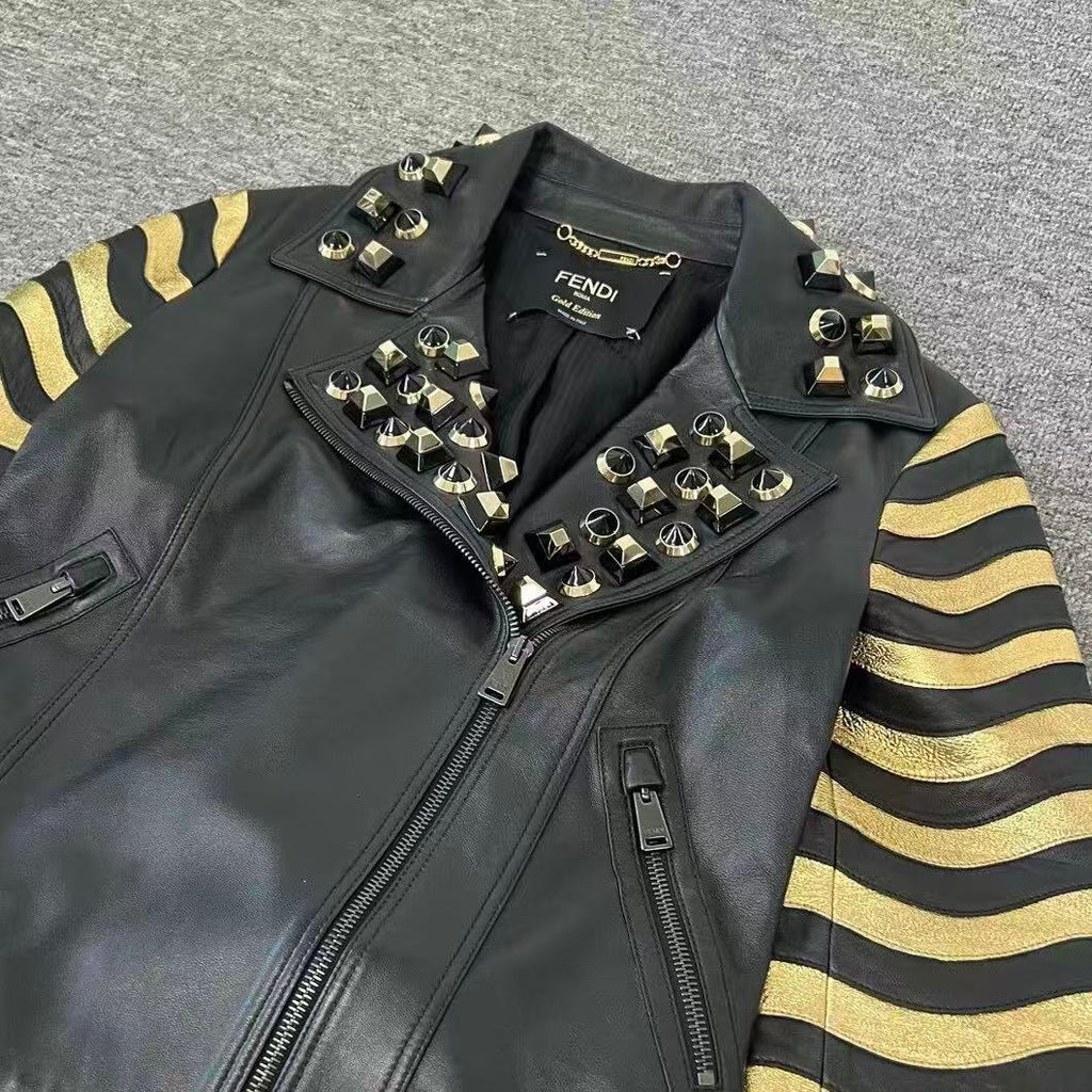 Fendi 16AW Gold Edition Studded Leather Jacket
