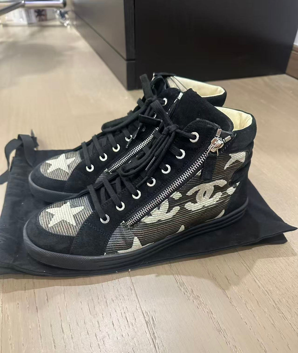 Chanel Black CC Star Print Boot