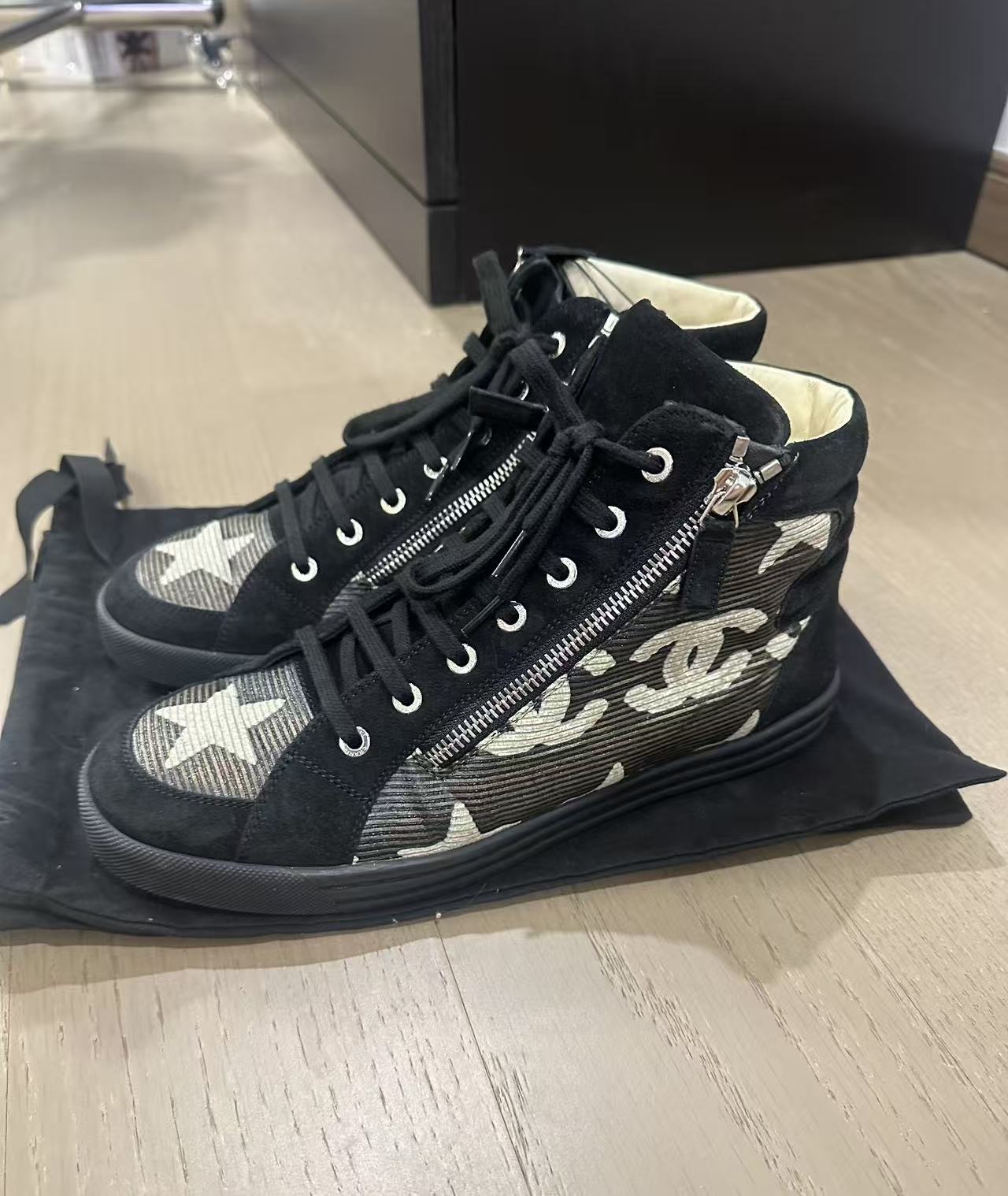 Chanel Black CC Star Print Boot