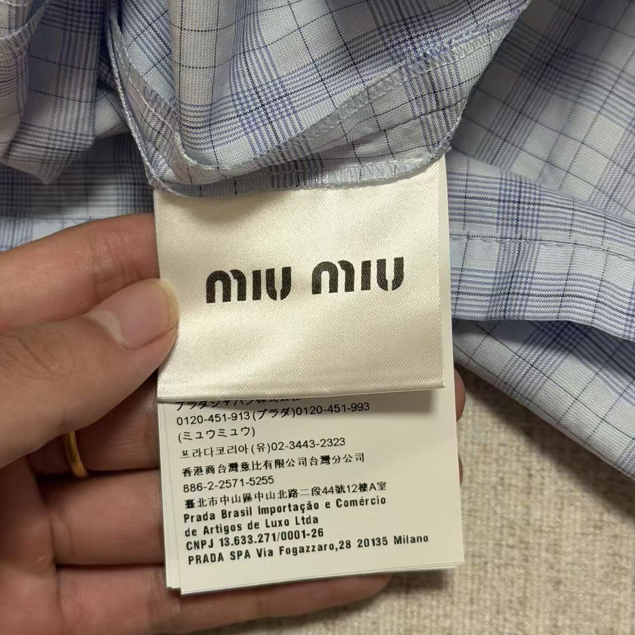 Miu Miu 20AW Check fil-à-fil cat-print shirt