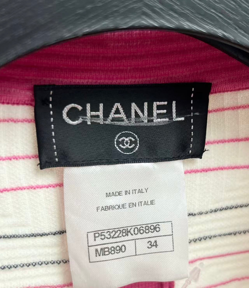 Chanel 2016 Cruise Seoul Runway White‑Pink Jacquard Zip‑Up Short Sleeve Jacket