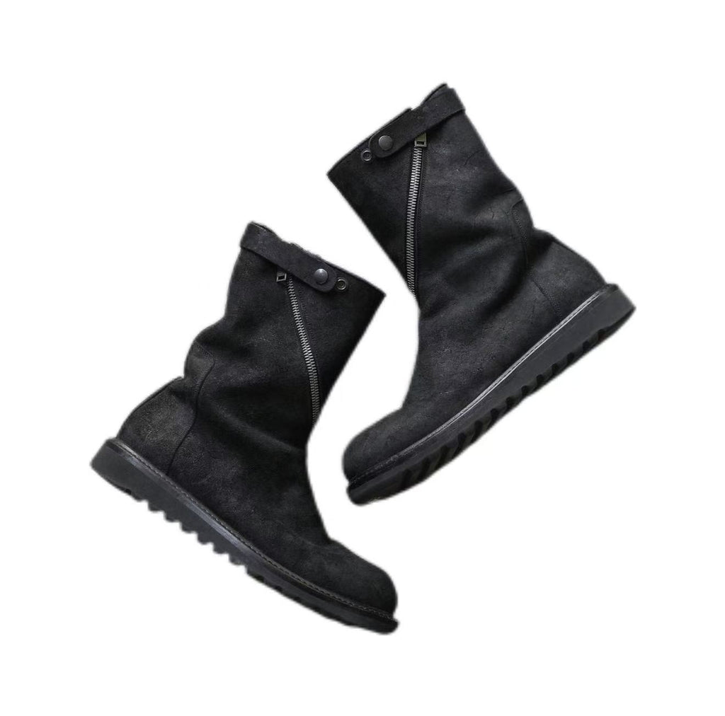 Rick Owens 13FW Blistered Suede Spiral Zip Creeper Boots