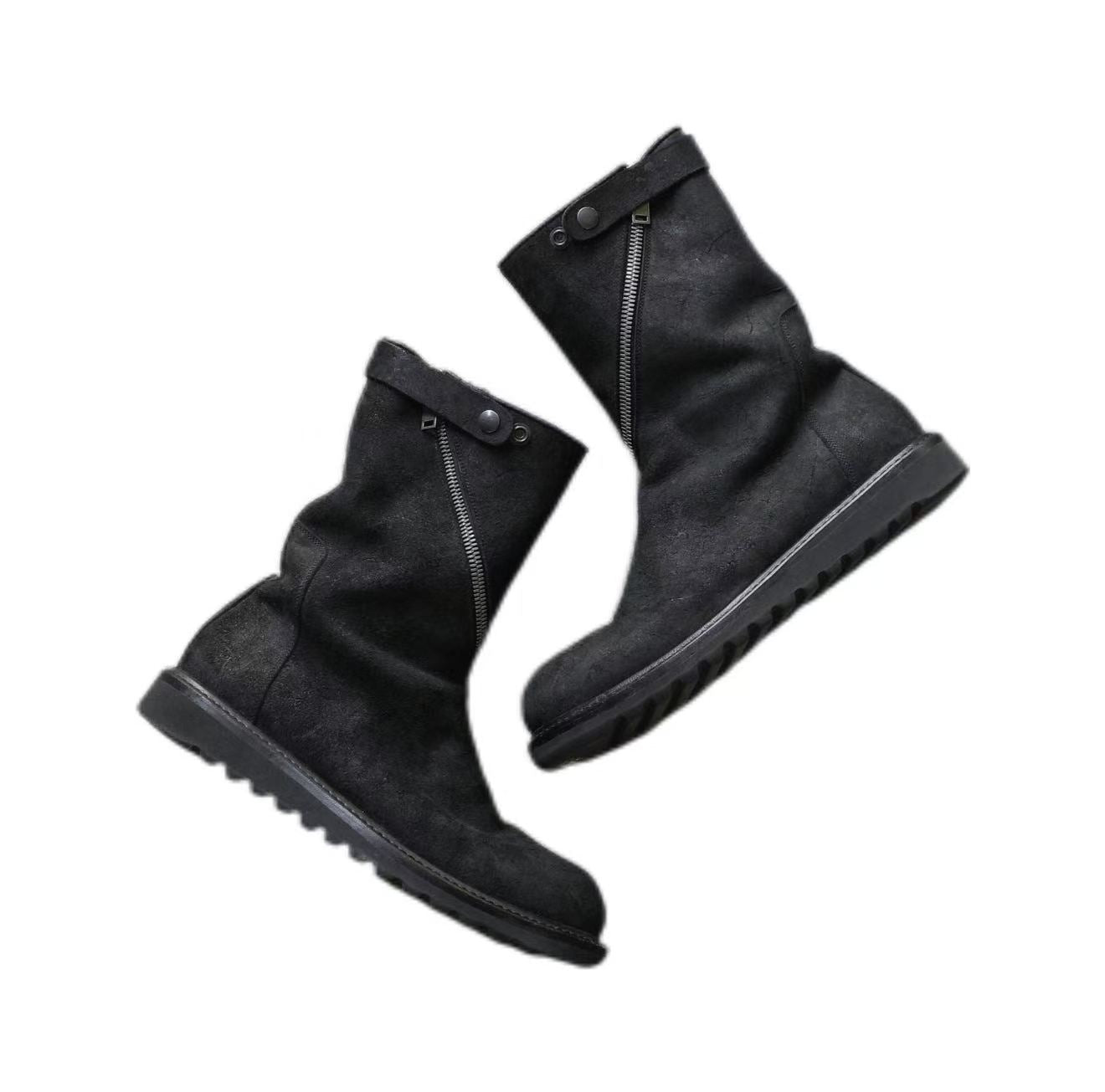 Rick Owens 13FW Blistered Suede Spiral Zip Creeper Boots