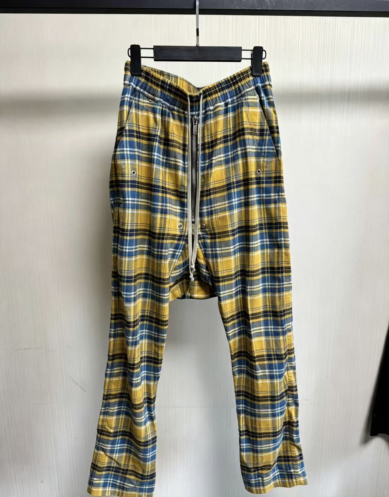 Rick Owens 21SS Phlegethon Check Drawstring Long Trousers
