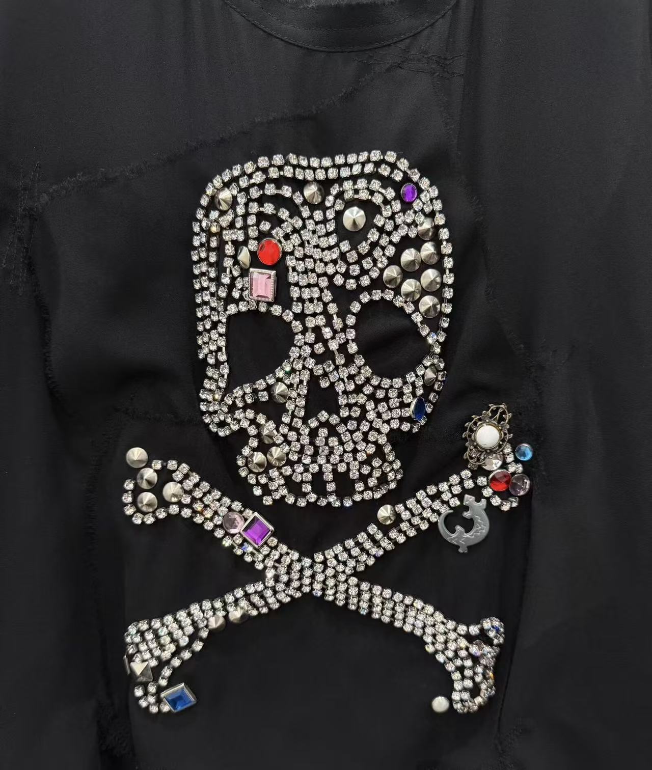 Junya Watanabe Comme des Garçons MAN AD2002 Jeweled Crossbones & Skull Long Sleeve Tee