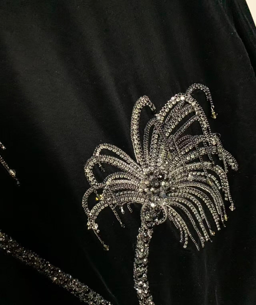 Saint Laurent 17FW Crystal Palm Tree Velvet Bomber Jacket