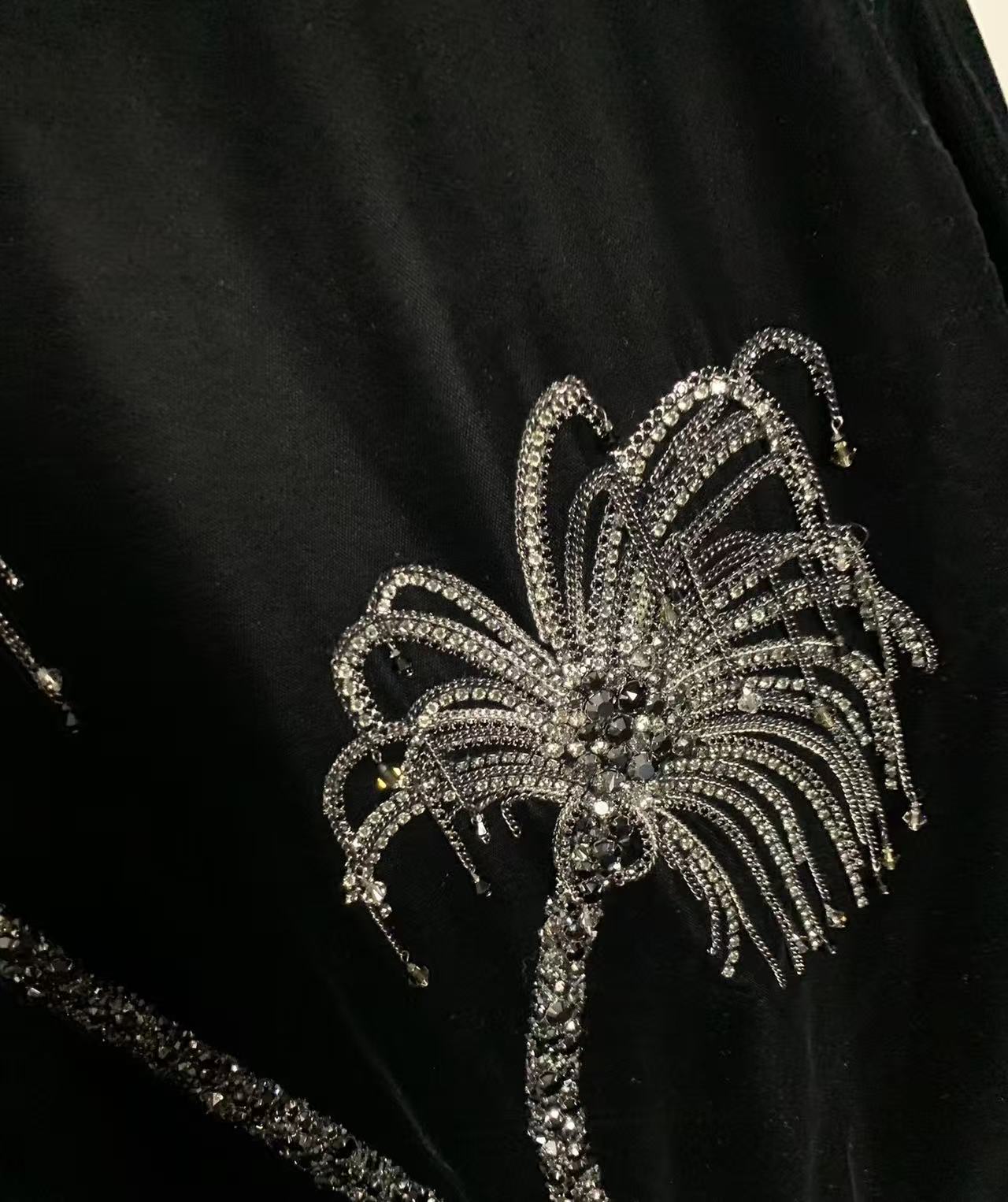 Saint Laurent 17FW Crystal Palm Tree Velvet Bomber Jacket