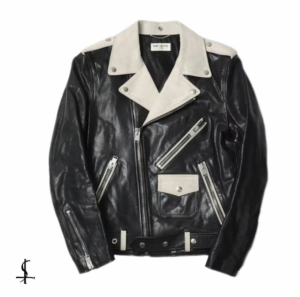 Saint Laurent 14FW Aged Black And White Leather Jacket