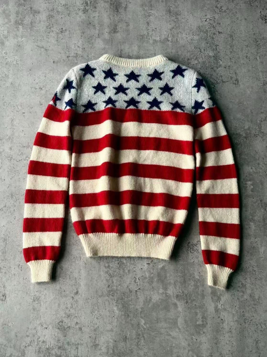 Saint Laurent 18AW American FlagStar‑Stripe Crewneck Sweater