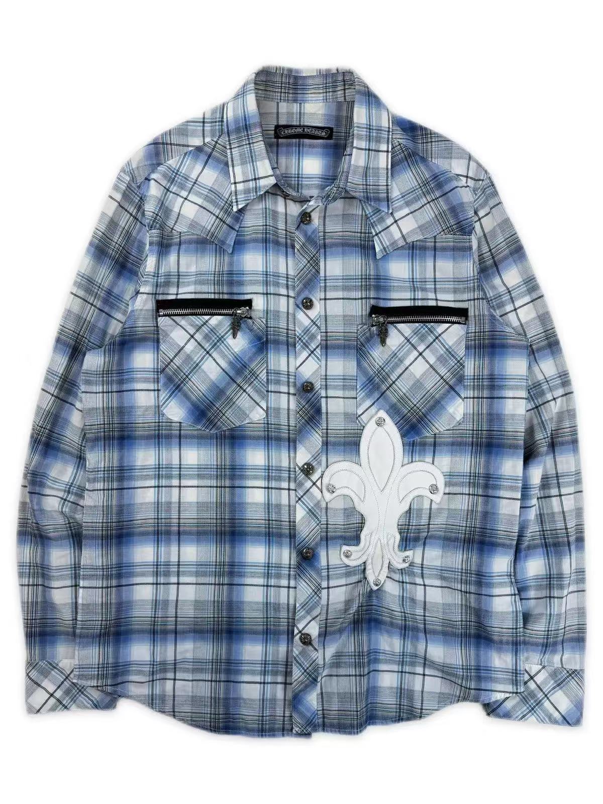 Chrome Hearts Fleur de Lis Patch Dagger Zip Flannel Shirt