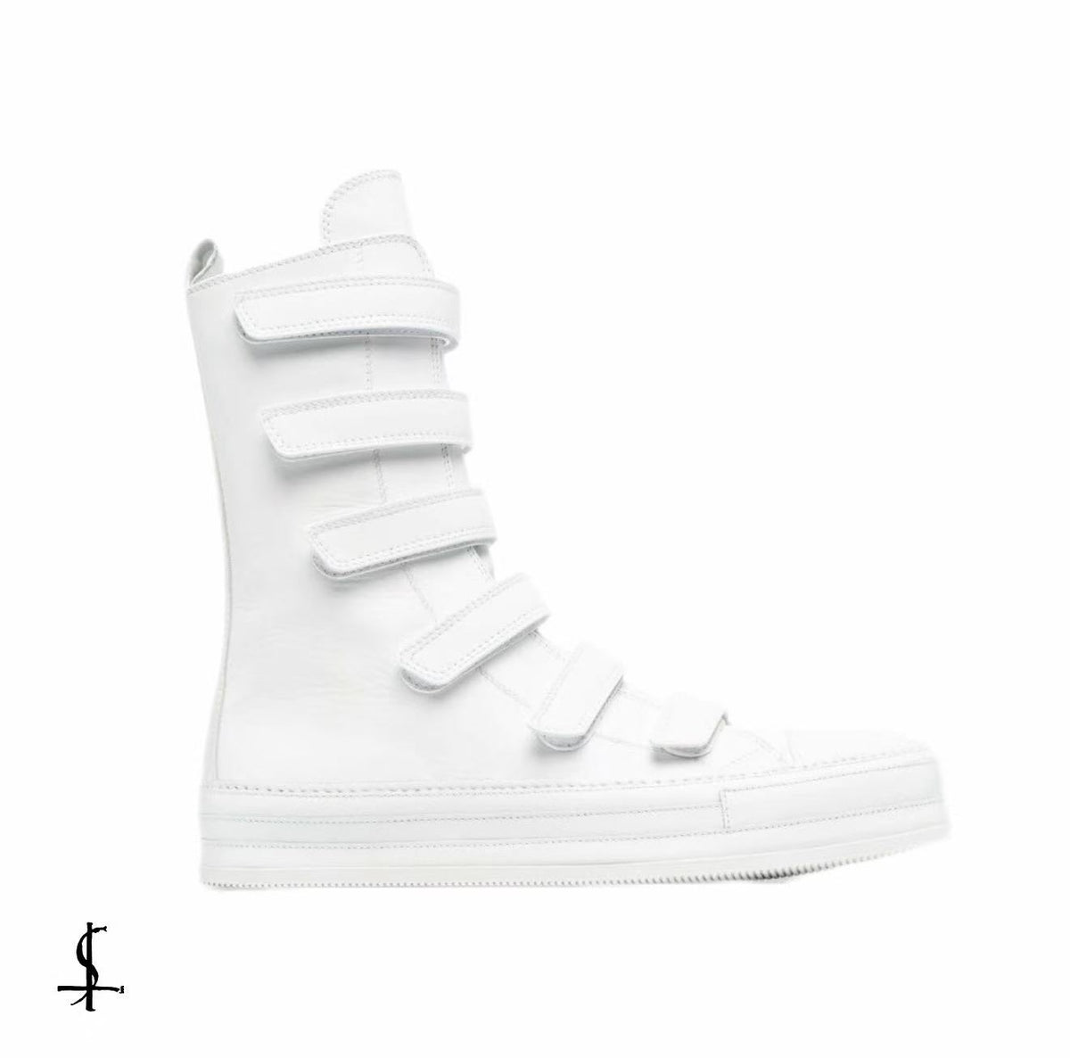 Ann Demeulemeester White 6 Strap Velcro High Top Leather Boots
