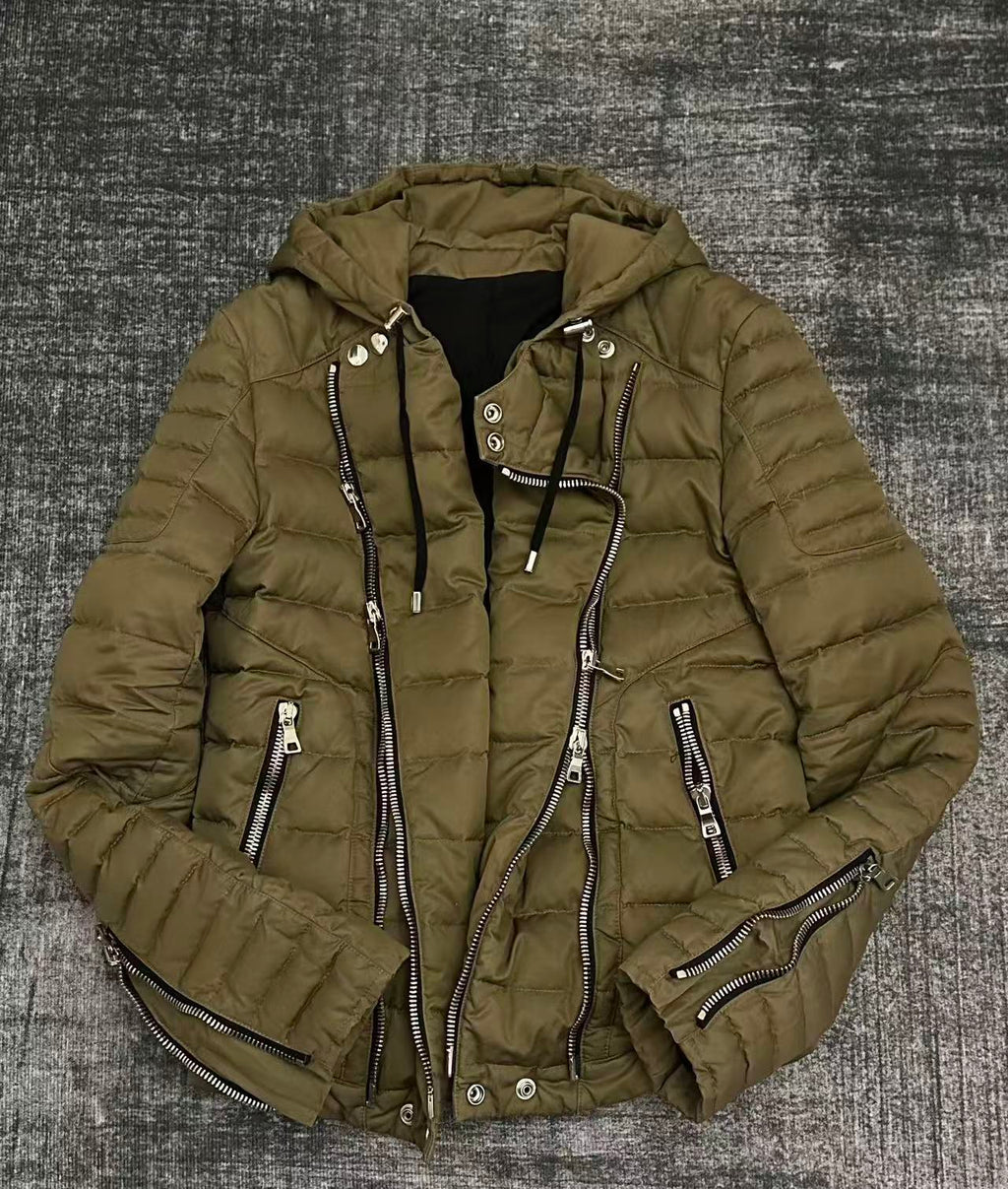 Balmain 14fw Quilted Biker Hooded Down Jacket