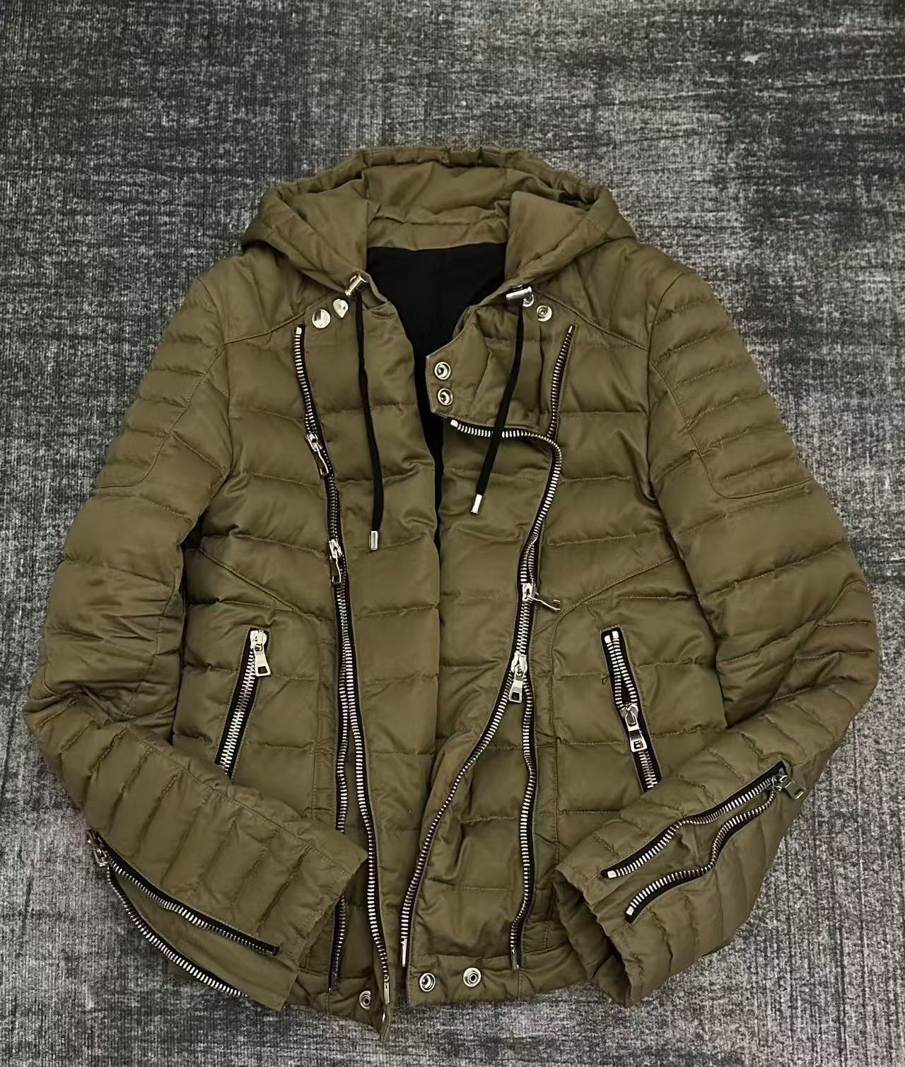 Balmain 14fw Quilted Biker Hooded Down Jacket