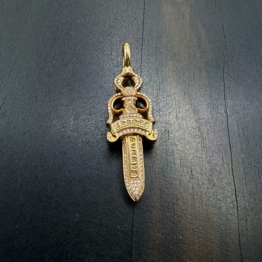 Chrome Hearts 22k Gold&Diamond Dagger Pendant