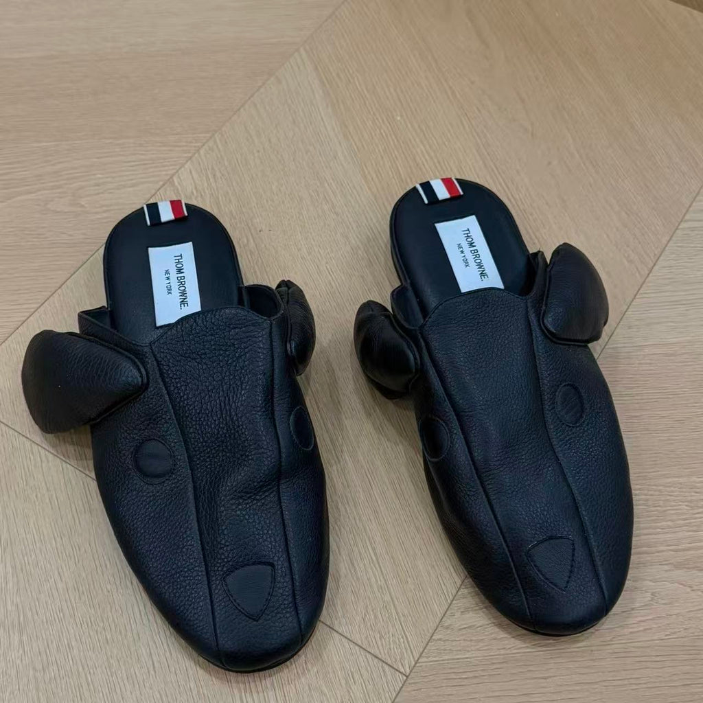 Thom Browne Black Leather Hector Dog Slippers