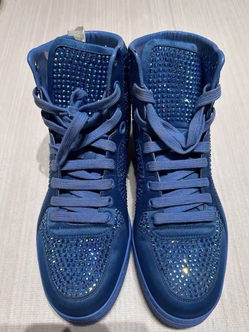 Gucci Blue Satin Coda Crystal High Top Sneakers