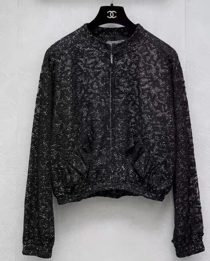 Chanel 21SS Lace Logo Bomber Jacket