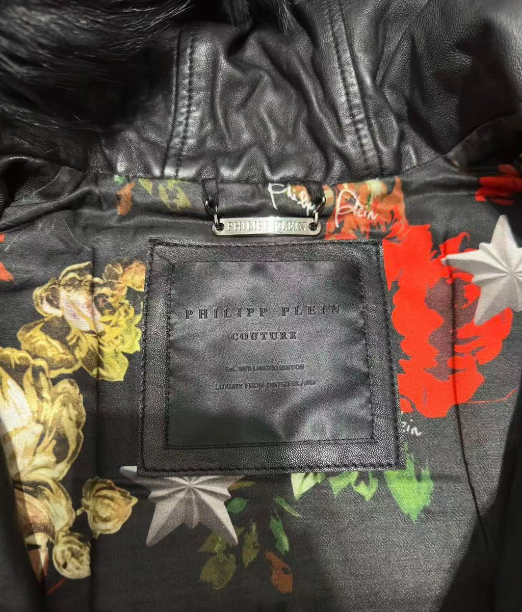Philipp Plein Blouson Gilet Renard Noir Fourrure Capuche