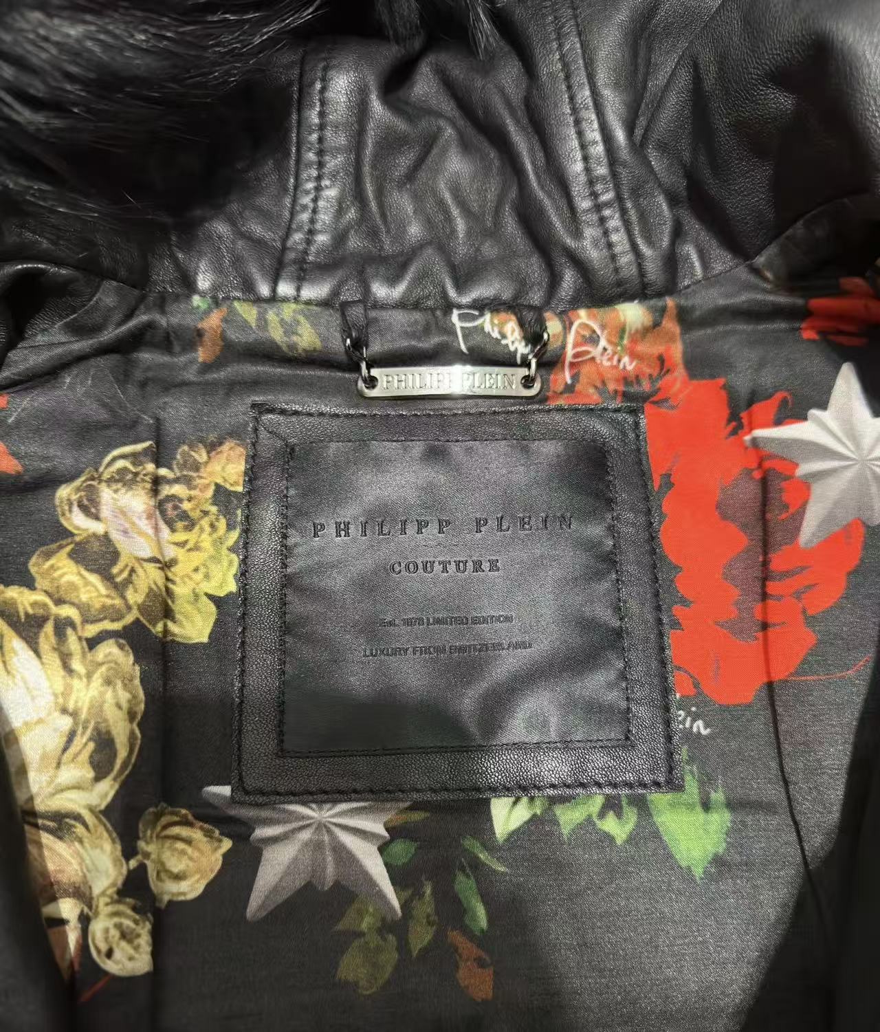 Philipp Plein Blouson Gilet Renard Noir Fourrure Capuche