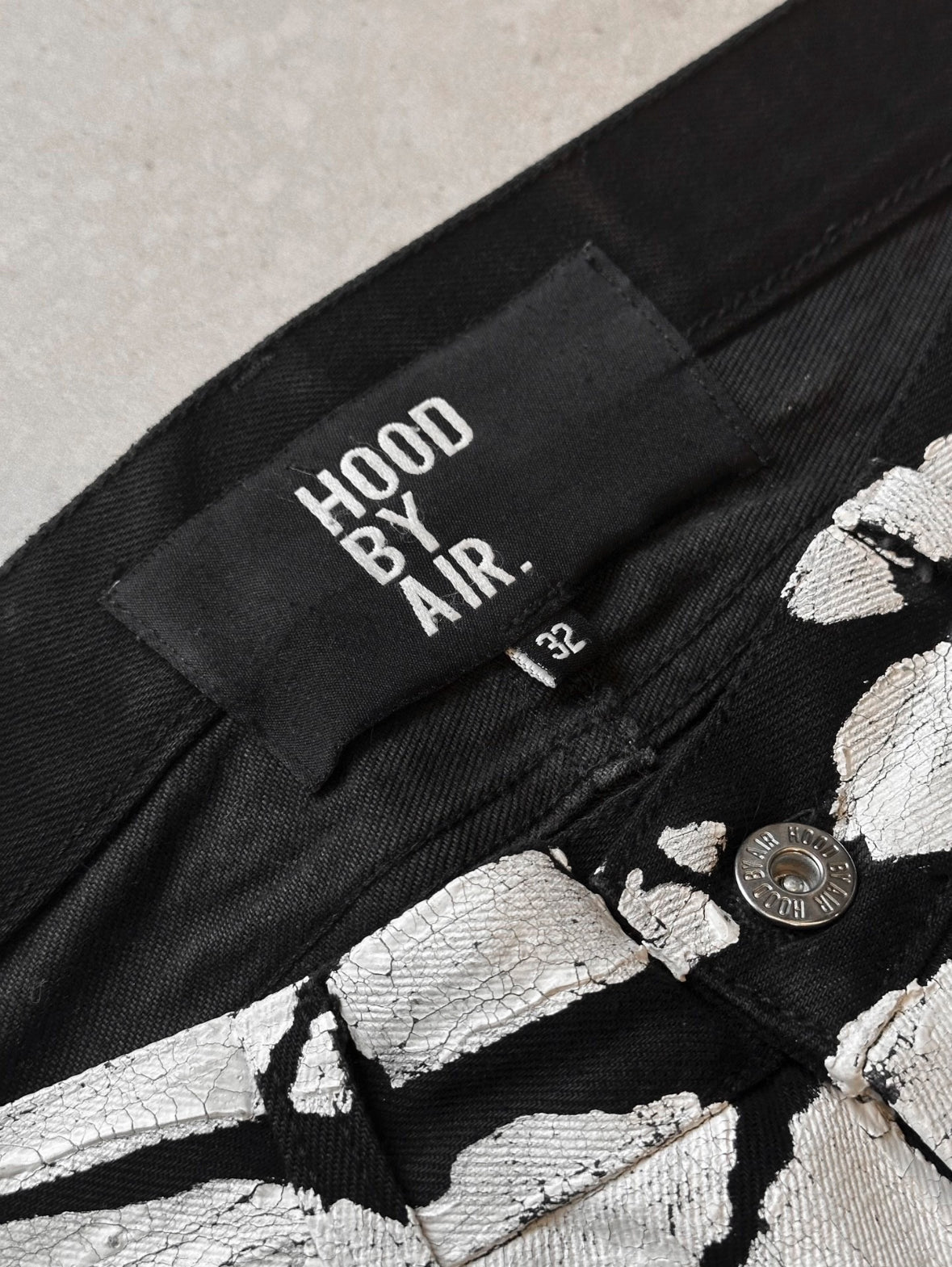 Hood by air crackled denim jeans