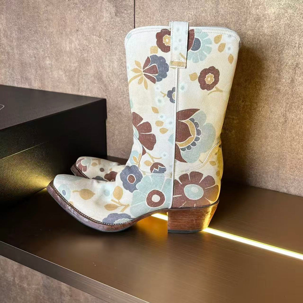 Prada 25AW Floral-Print Cowboy Boots