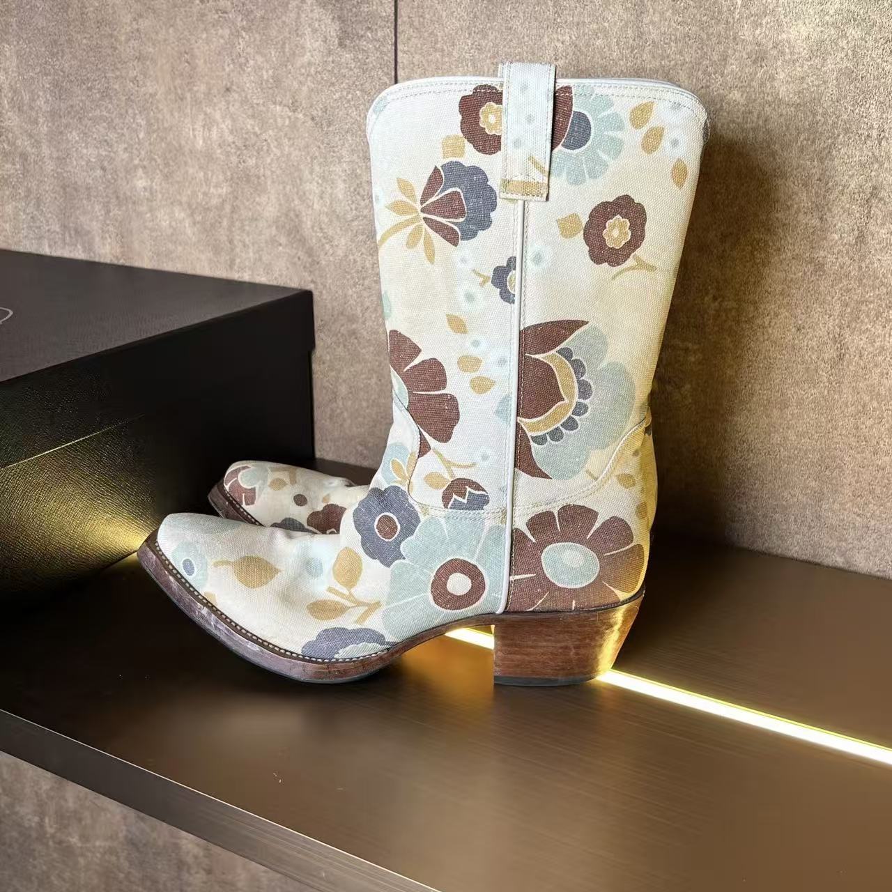 Prada 25AW Floral-Print Cowboy Boots