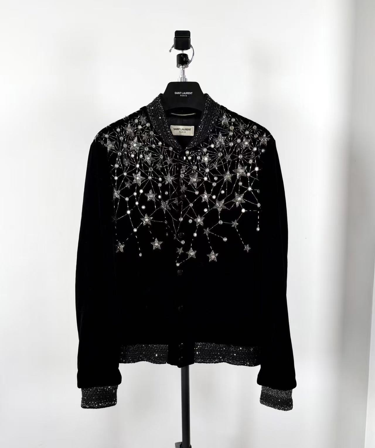 Saint Laurent 19AW  Teddy Embellished Velvet Bomber Jacket