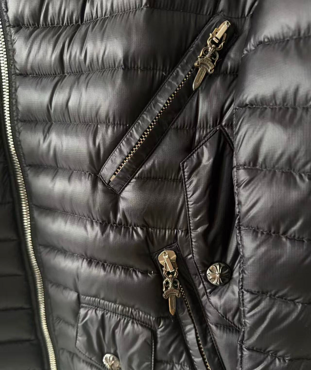Chrome Hearts Dagger Zip Double Riders Black Quilted Down Jacket