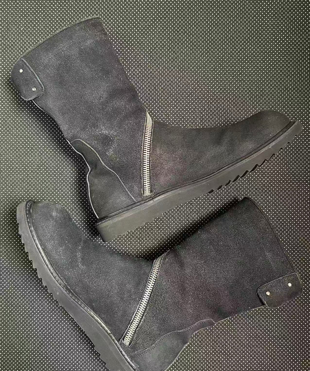 Rick Owens 13FW Blistered Suede Spiral Zip Creeper Boots