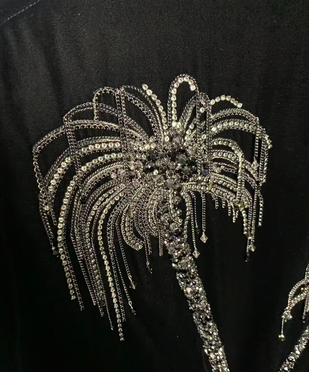 Saint Laurent 17FW Crystal Palm Tree Velvet Bomber Jacket
