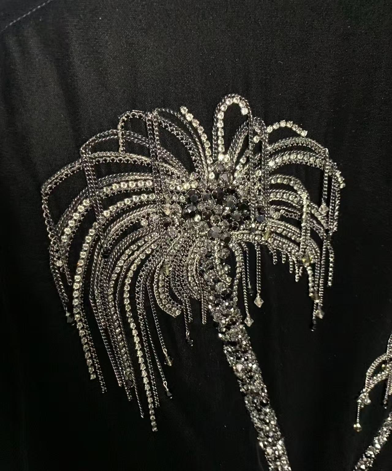 Saint Laurent 17FW Crystal Palm Tree Velvet Bomber Jacket