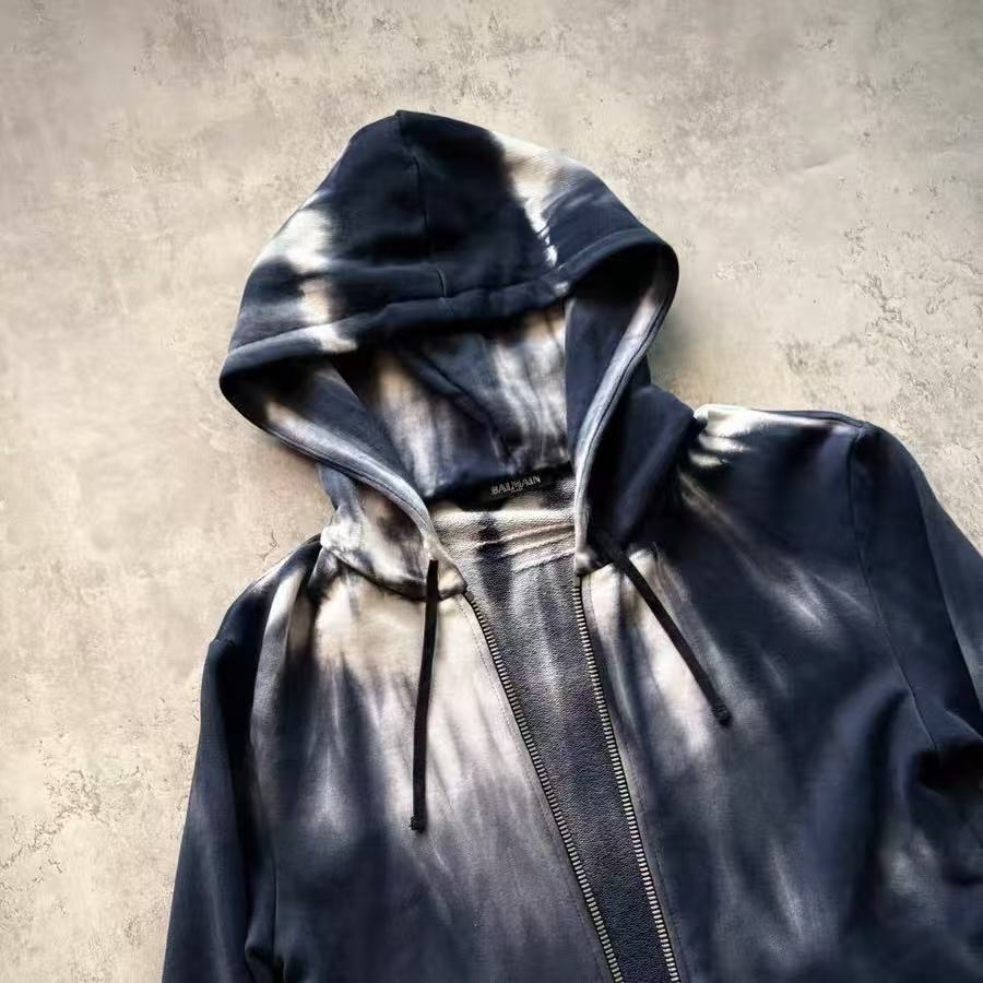 Balmain Navy Tie‑Dye Double Zip Side Zipper Hoodie